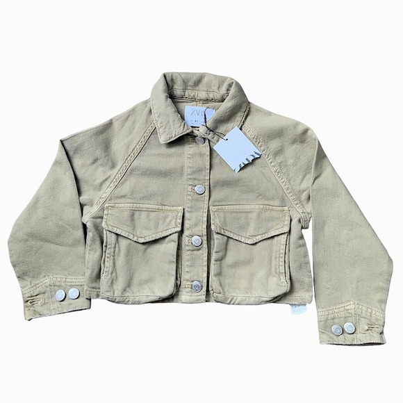 ZARA Cargo Light Green Denim Spring Jacket Youth Boys SZ 6-7 BRAND NEW With Tag - Picture 1 of 14